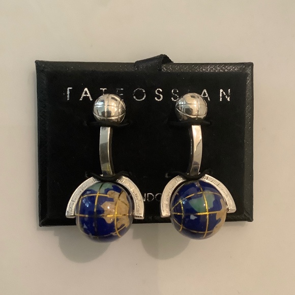 Tateossian Authentic Sterling Silver Globe Cufflinks Lapis Blue Globes London